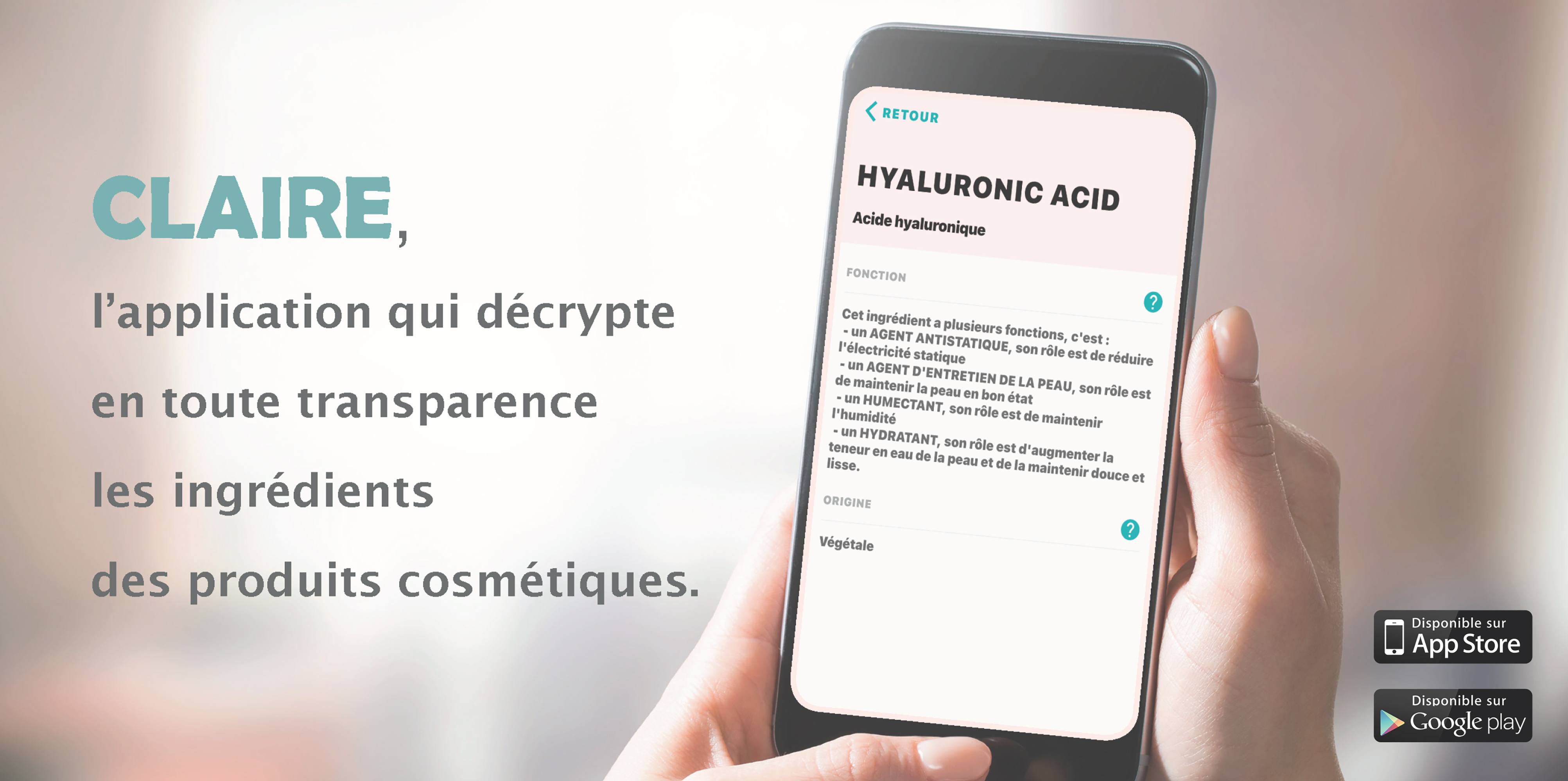 application Claire décrypte les ingrédients cosmétiques